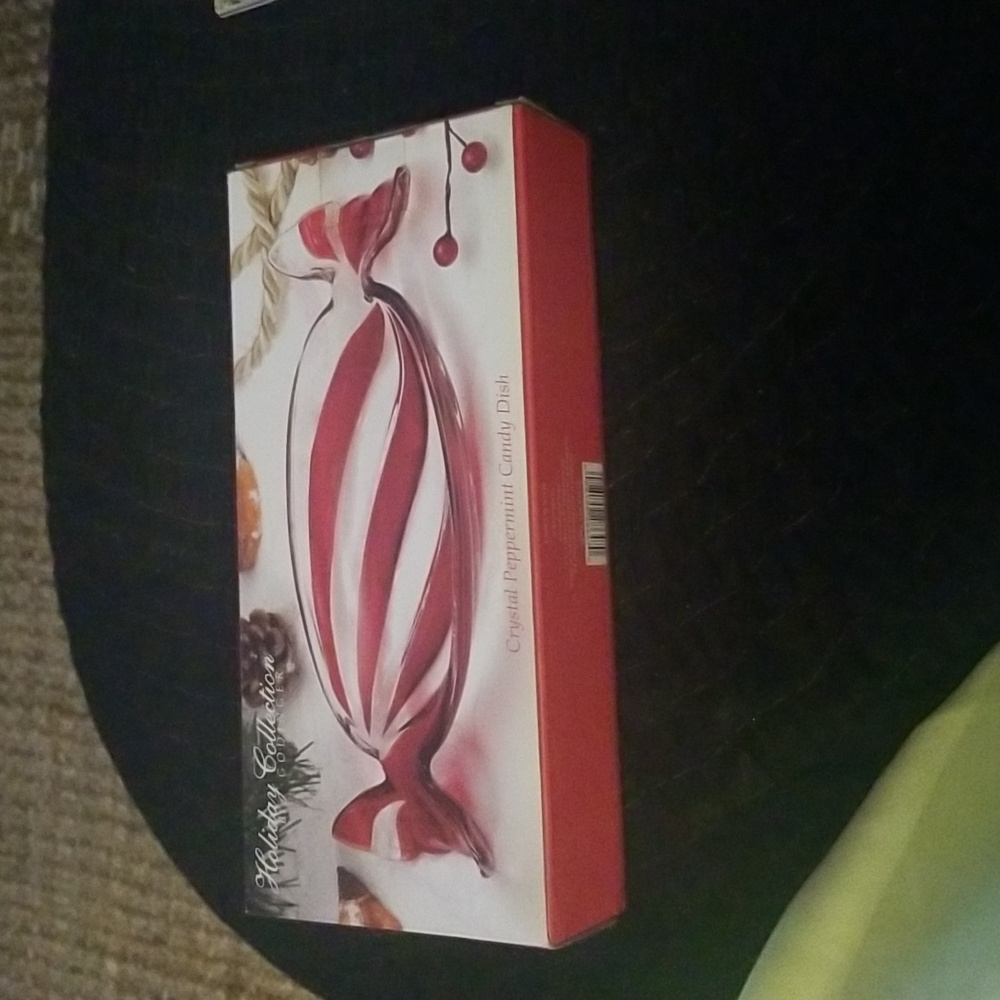 Godibger Shannon Crystal Lead Crystal Peppermint Candy Dish; Red & White;  NWOT